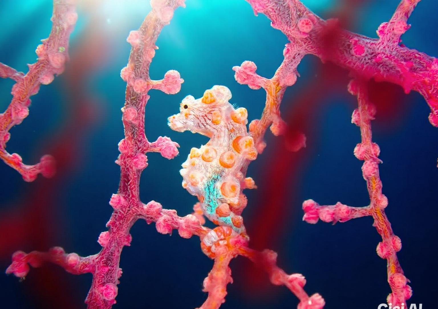 Pygmy seahorse on a red sea fan